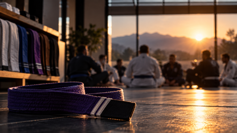 Brazilian Jiu-Jitsu belt resting on the mats during training